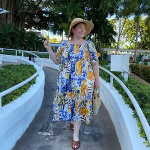 INC International Concepts Blue and Yellow Floral Maxi Dress